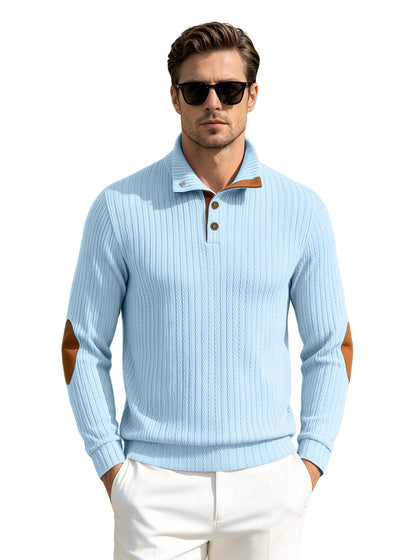 Men's Stand Collar Textured Jacquard Sleeve Patch Sweatshirt, American-Style Plus Size Casual Sports Polo Shirt For Export