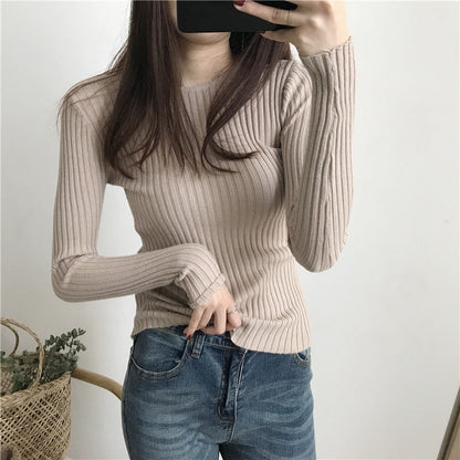Round Neck Cored Yarn Slim Fit Sweater