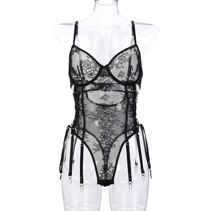 Lace Cross-Strap Hollow-Out Ribbon Adjustable Sexy Jumpsuit For Women