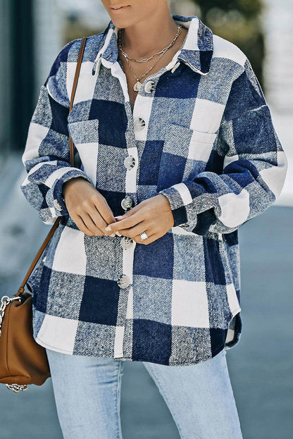 Plaid Button Up Dropped Shoulder Jacket for Women Stylish