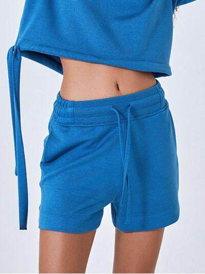 Drawstring Solid Color Shorts with Pockets for Women