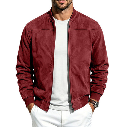 Suede Long Sleeve Zip Up Jacket Men's Casual Outerwear With Full Zip Closure