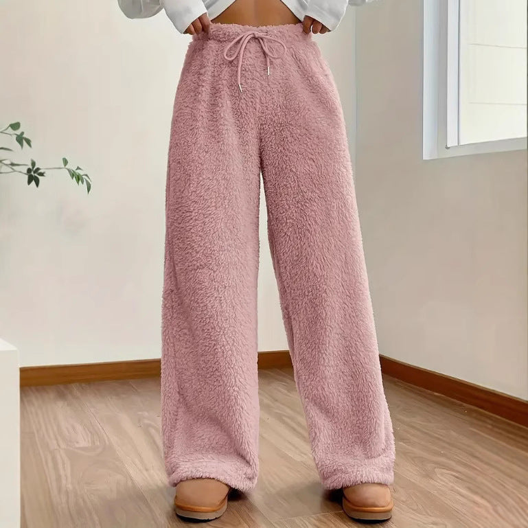 Women's Solid Color Loose Fleece Casual Pants