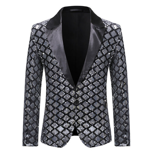 Stage Banquet Host Party Diamond-Shaped Sequin Suit Tuxedo Coat