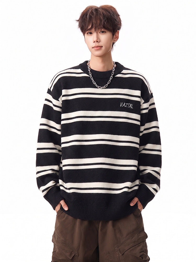 Men's FallWinter Color-Block Crew-Neck Striped Sweater