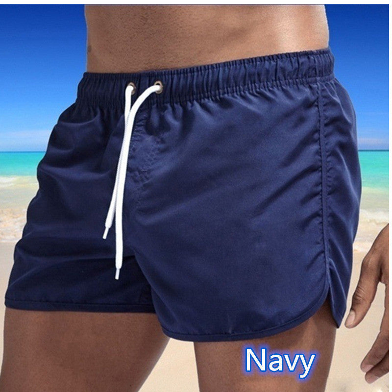 Mens Solid-Color Three-Quarter-Length Beach Shorts