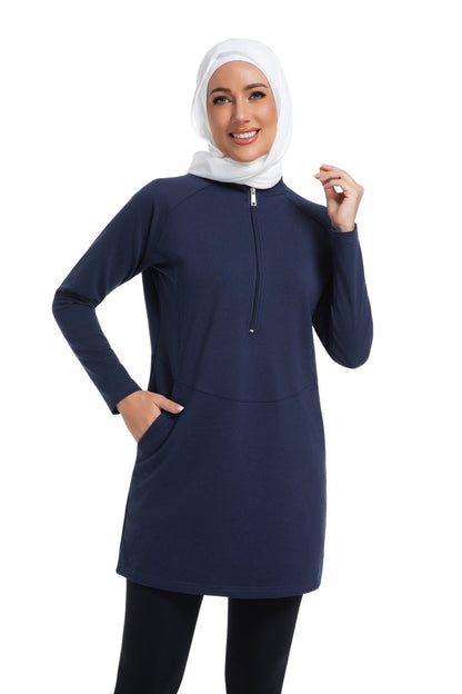 Womens Solid-color Long-sleeve Zip-up Hoodie