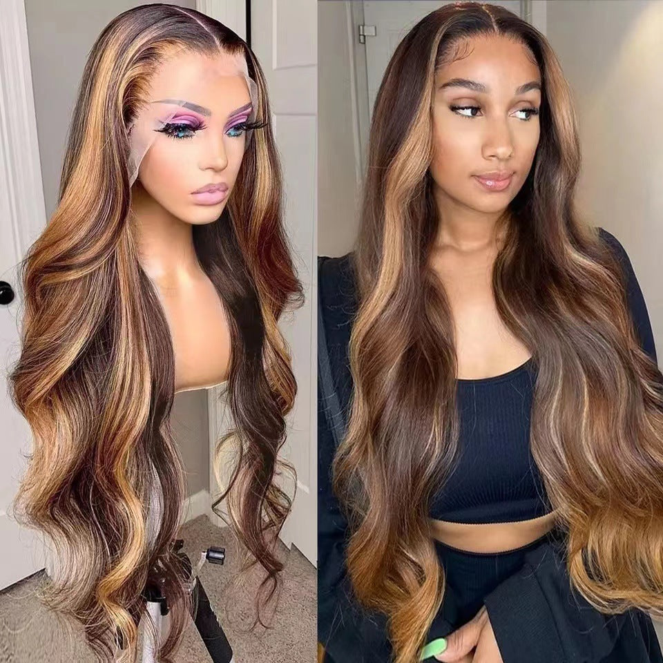 Women's Synthetic Piano-colored With Brown Highlights Long Wavy Hair Gradient Style