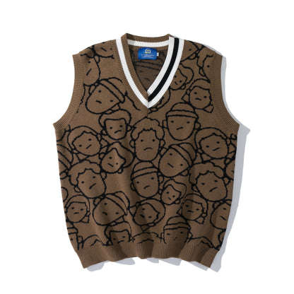 Knit Sweater Couple Printing Sleeveless Sweater Men