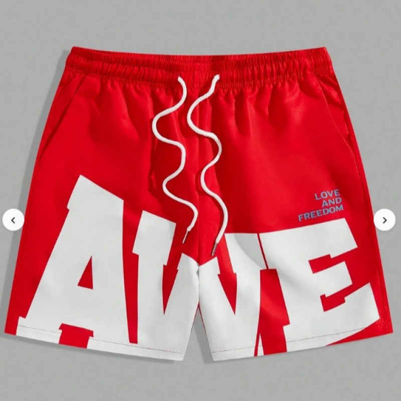 American-style High-street Beach Shorts With A Large 3D Letter Print