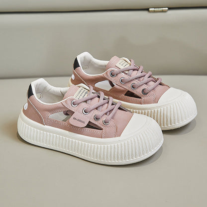 New Breathable Womens Hollow-out Casual Sneakers Chunky-soled Versatile White Shoes