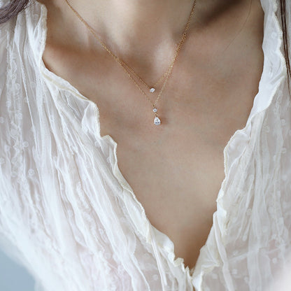 New Titanium Steel Diamond-Encrusted Water Drop Elegant And High-End Simple Design Necklace Clavicle Chain Plated With 18K Gold