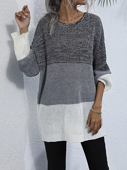 Color Block Round Neck Oversized Sweater
