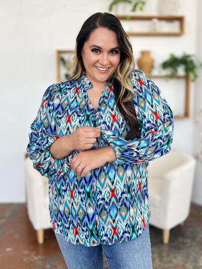 Double Take Full Size Printed Balloon Sleeve Blouse for Women