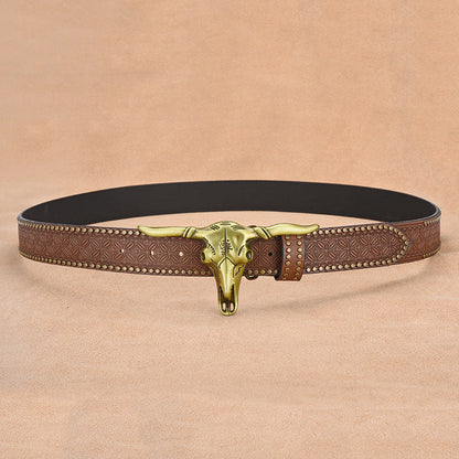 Cowhide Leather Belt For Men With Embossed Rivets