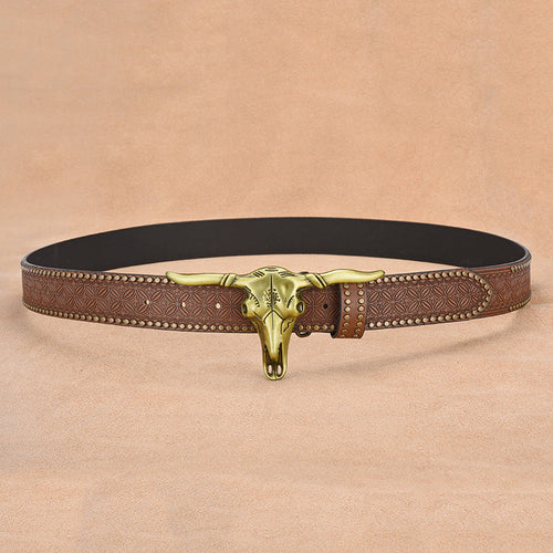 Cowhide Leather Belt For Men With Embossed Rivets