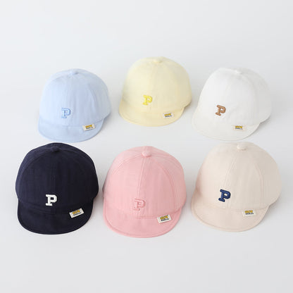 Children's Solid-color Letter P Three-dimensional Embroidered Adjustable Simple And Trendy Soft-brim Baseball Cap Suitable For Outdoor Outings