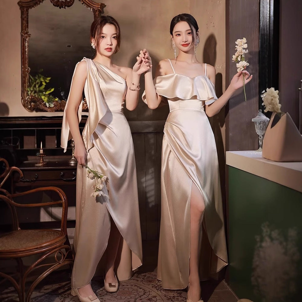 Simple And Light Luxury Satin Sisters Group Party Formal Dress
