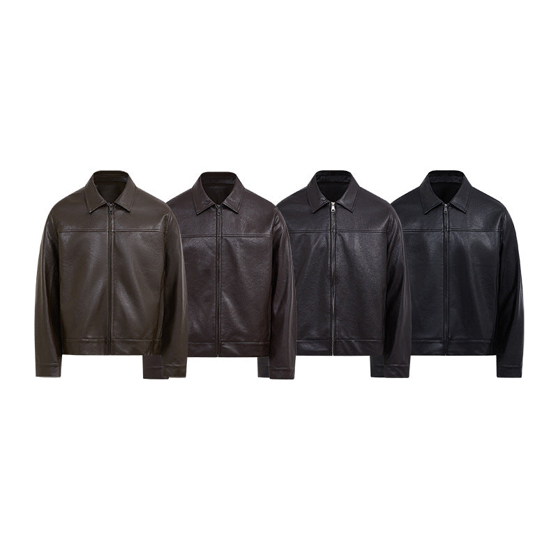 Autumn Short Lapel Leather Jacket Casual Coat