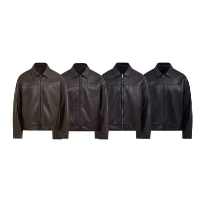 Autumn Short Lapel Leather Jacket Casual Coat