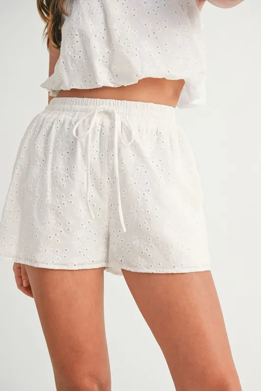 MABLE Eyelet Bubble Hem Sleeveless Top and Shorts Set