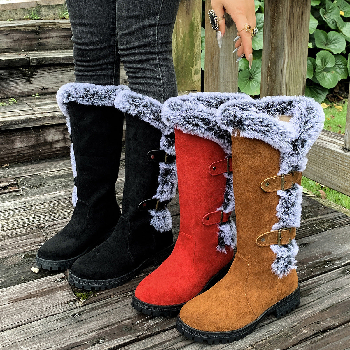 Women's Autumn And Winter Rabbit Fur Thick Velvet Thick Snow Boots