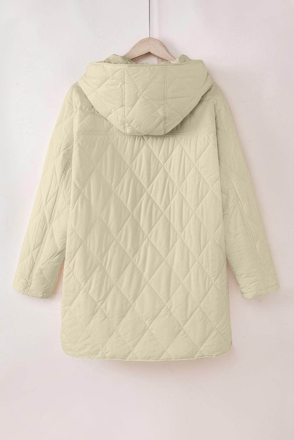 Snap Down Long Sleeve Quilted Winter Coat for Women