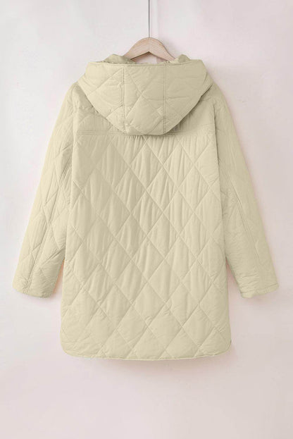 Snap Down Long Sleeve Quilted Winter Coat for Women