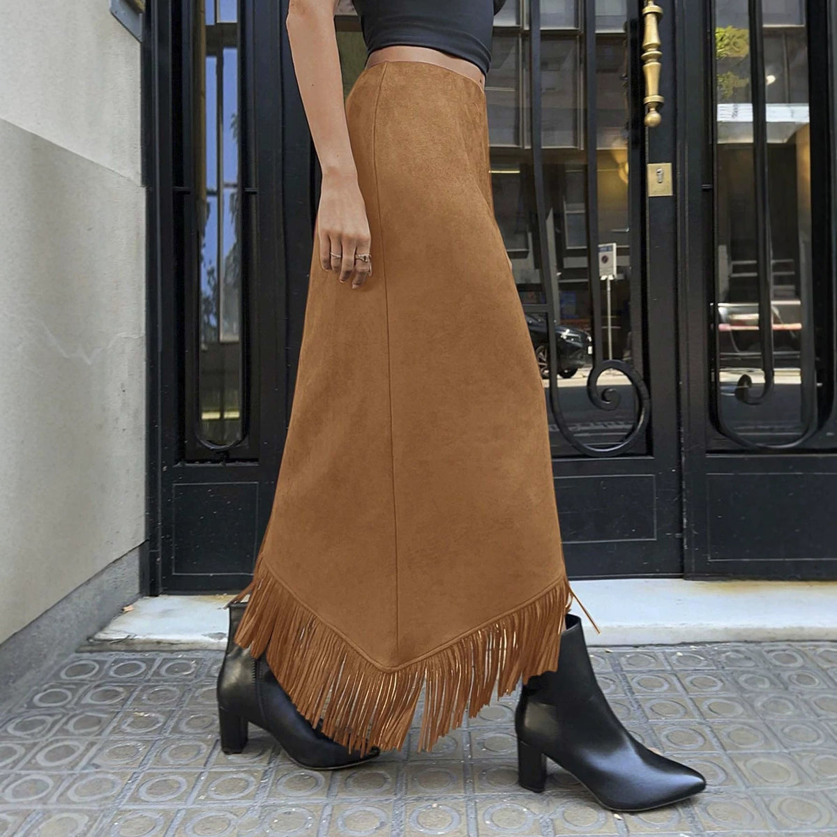 Fringe Asymmetrical Long Skirt For Women