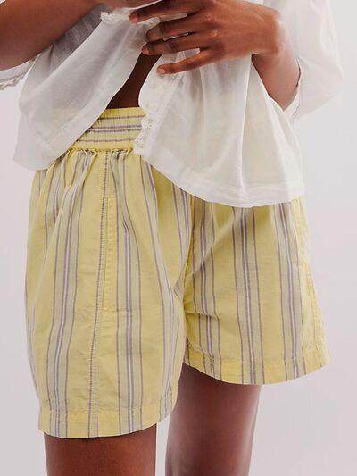 Striped Elastic Waist Shorts with Pockets for Comfort