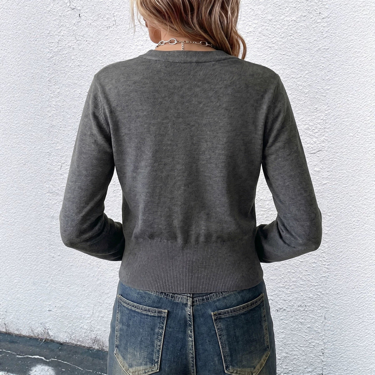 Womens Double-Faced V-Neck Knitted Sweater