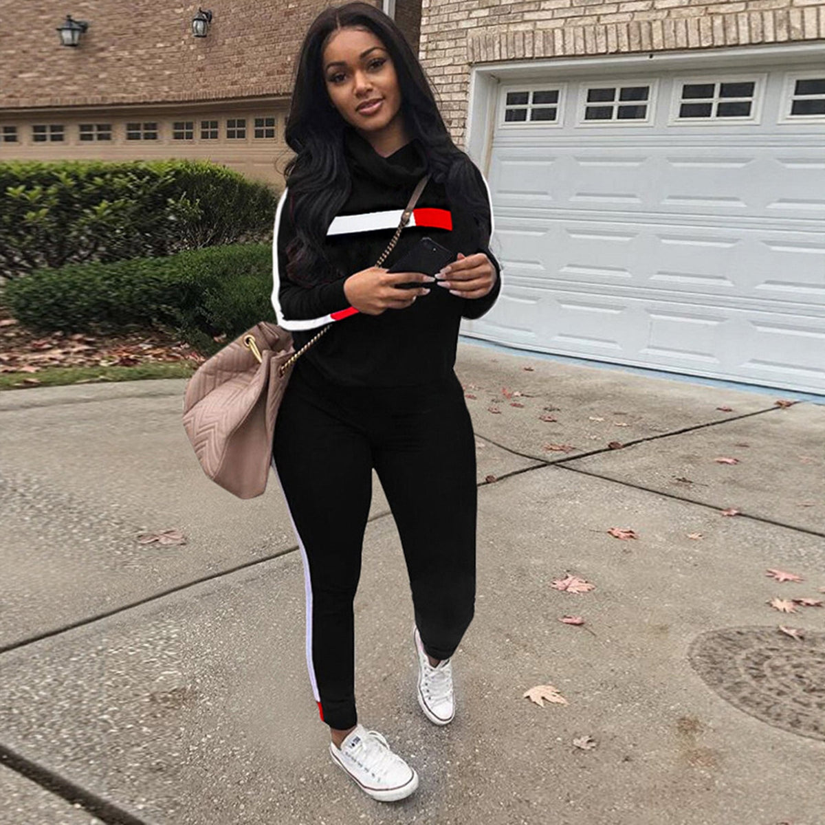 Womens Minimalist Stylish Casual Patchwork Sportswear Set