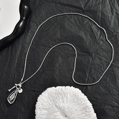 OT Toggle Multi Charm Smoky Teardrop Zircon Snake Sweater Chain, Minimal Cool Long Necklace For European Spanish Women