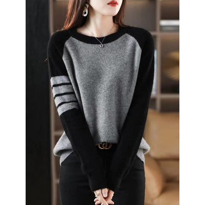 Round-neck Color-block Sweater Womens Top