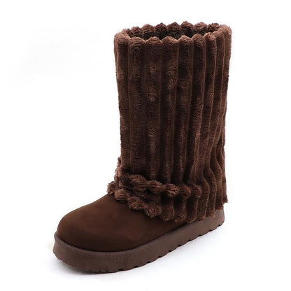 Womens Solid-Color High-Top Plush Snow Boots