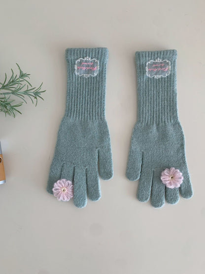 Women's Winter Lace Flower Knitted Gloves