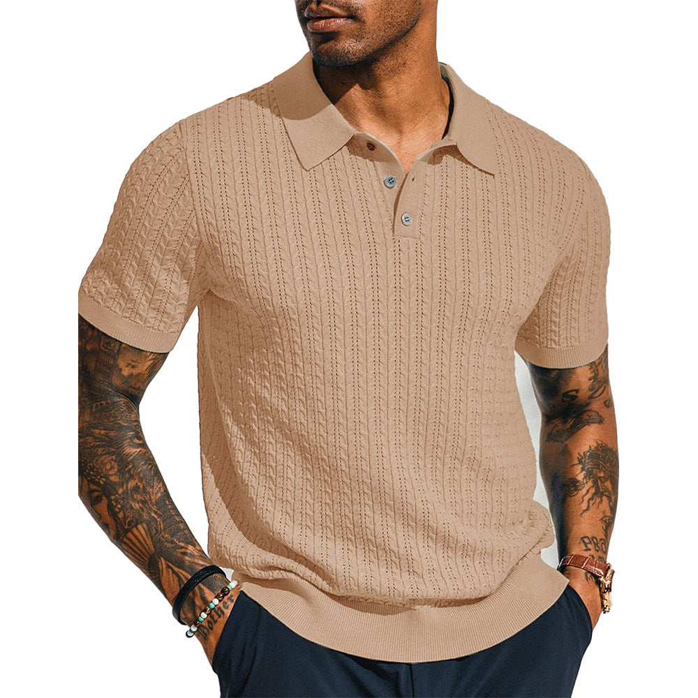 Mens Casual Knitted Shirt Summer Top With Short Sleeves