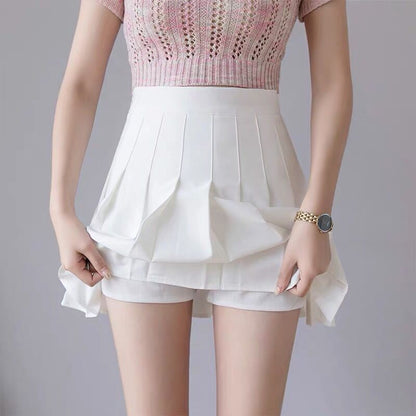 Pleated Skirt Solid Color High Waist Skirt For Women Summer