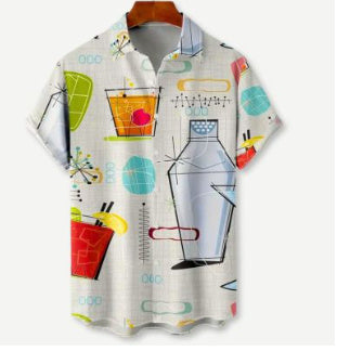 Men's 3D Digital Print Mixed Color Stripe Loose Shirt