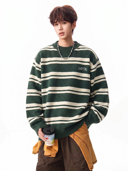 Men's FallWinter Color-Block Crew-Neck Striped Sweater