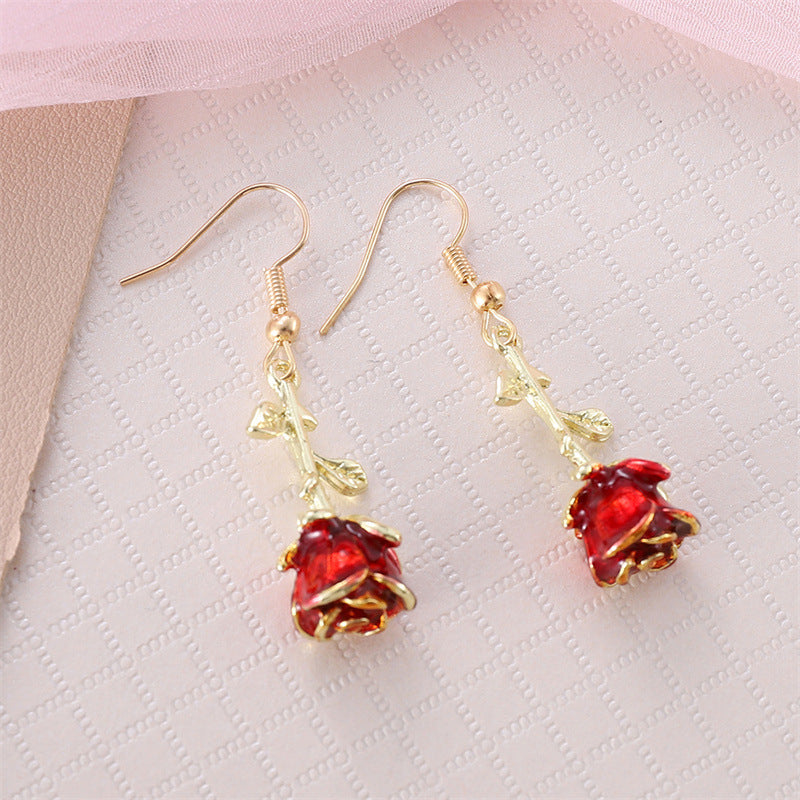 European And American French-style Vintage Romantic Three-dimensional Rose Earrings