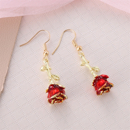 European And American French-style Vintage Romantic Three-dimensional Rose Earrings