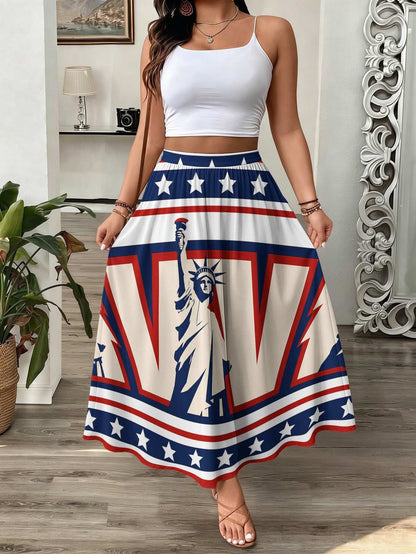 Womens 3D-printed Elastic High-waist Skirt