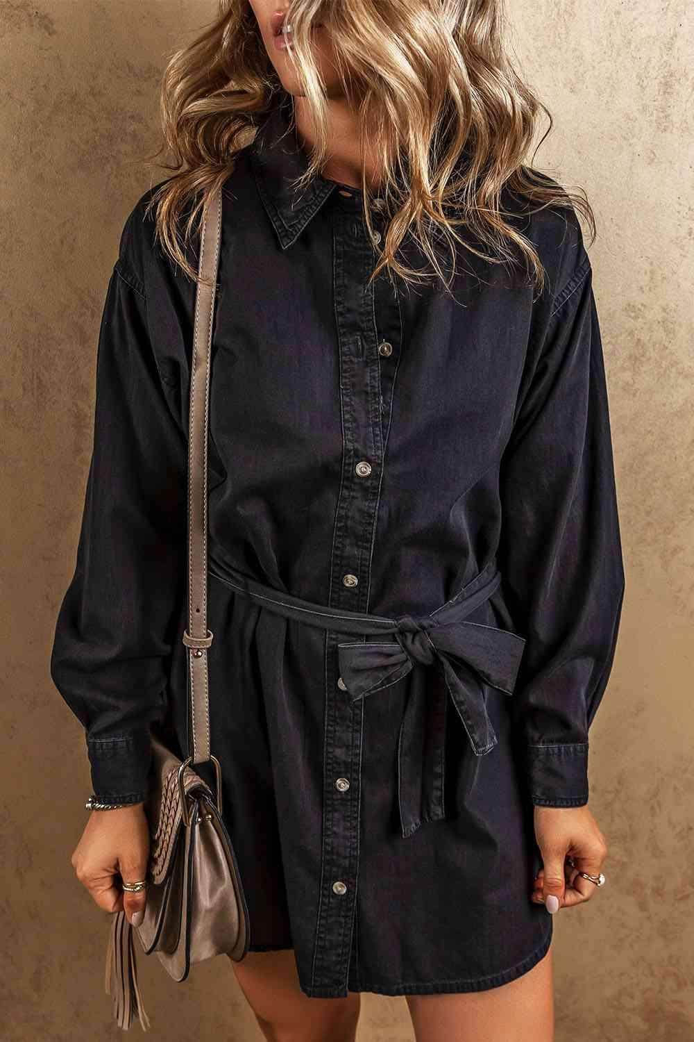 Button Up Collared Neck Denim Dress for Women Stylish Fit