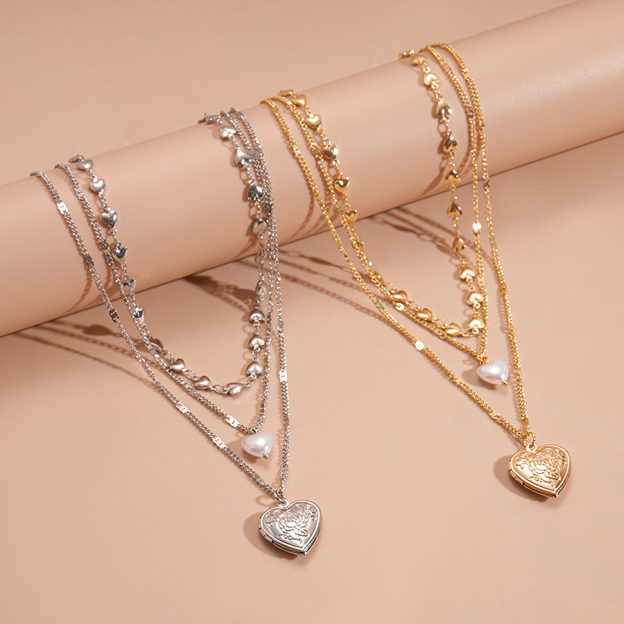 Pearl Heart Printed Elegant Necklace Women