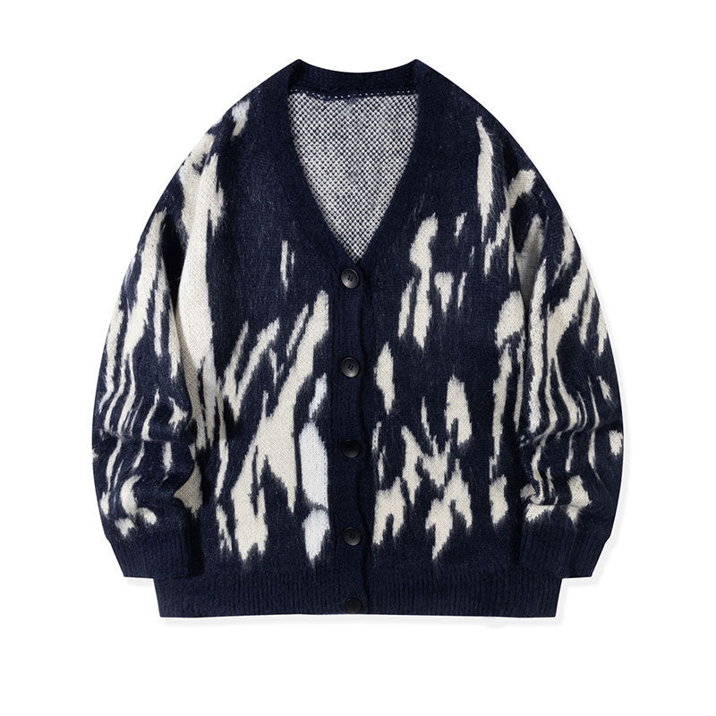 Color-blocked Laid-back Versatile Loose-fit Long-sleeve Knitted Cardigan