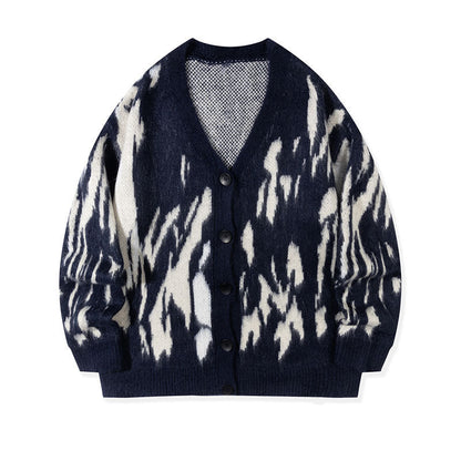 Color-blocked Laid-back Versatile Loose-fit Long-sleeve Knitted Cardigan