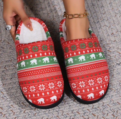 Christmas Snowman Elk Santa Claus Plush Slippers