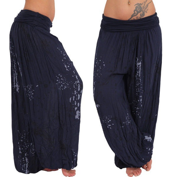 Women's Casual Loose Wide-Leg Pants With Digital Print And Drawstring