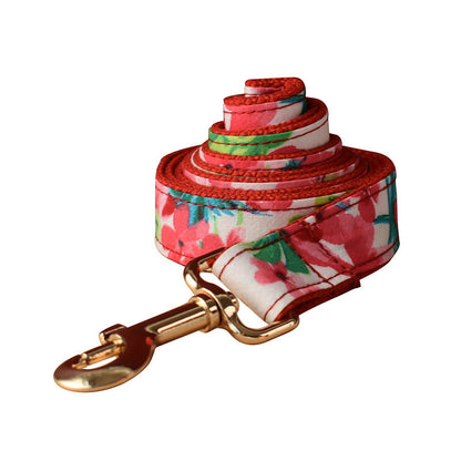 Red Floral Print Dog Leash Collar